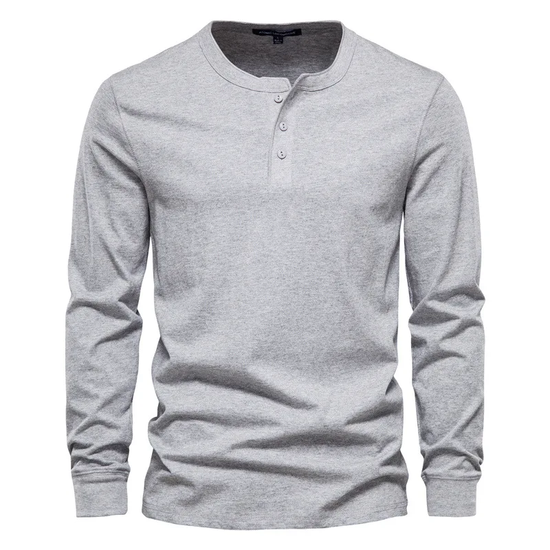 2022 Spring Autumn New 100% Cotton Casual Fashion Men's Round Neck Long Sleeve Shirt Slim Fit Sports Men's Bottoming Shirt Top
