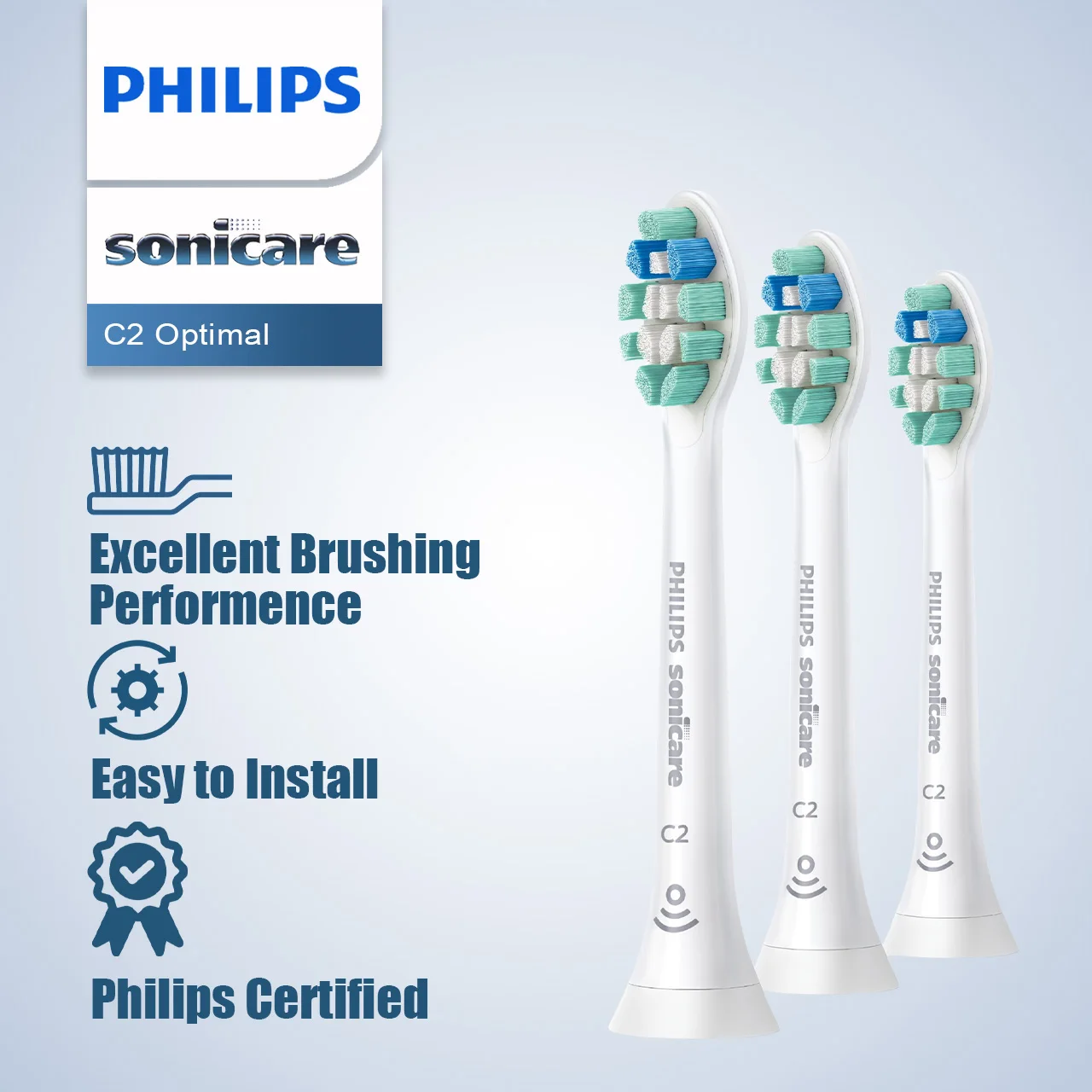 Сменная насадка Philips Sonicare C2 Optimal HX9024 белая (3 шт.) для зубной щетки