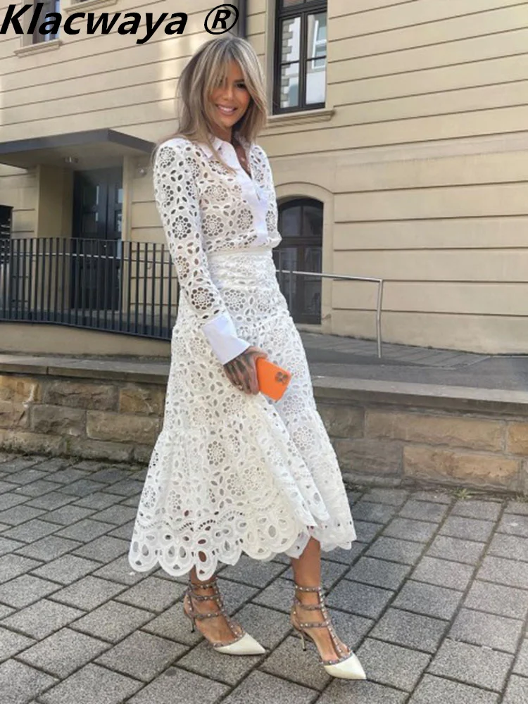 High-waisted Skirt Midi Hollow Embroidered