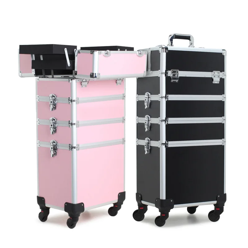 

Trolley Makeup Case Multi-Layer Detachable Trolley Makeup Embroidery Nail Multi-Purpose Makeup Bag