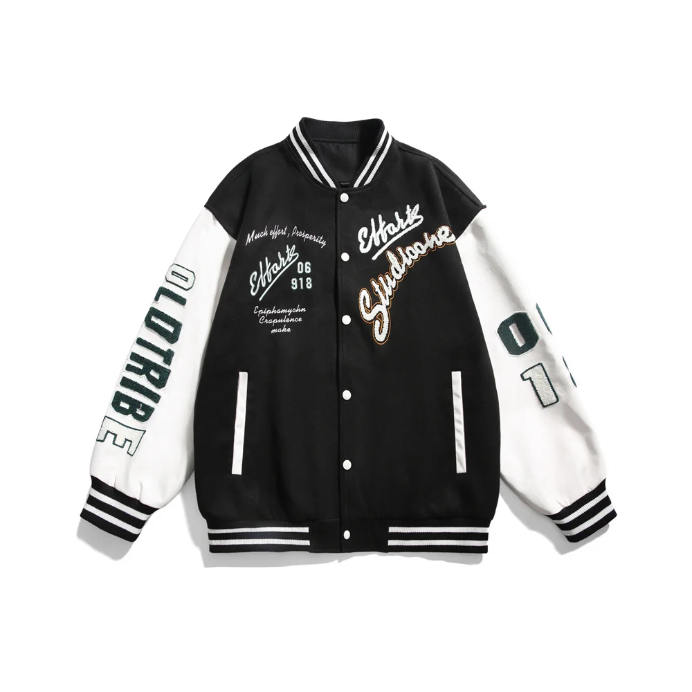 

Winter Bomber Jacket Men Embroidered Letters Baseball Jackets Color Stitching Autumn Hip Hop Streetwear Casual Loose Outwear