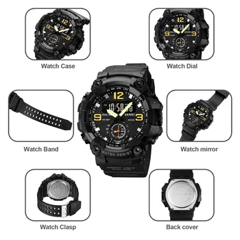 2 Time Display Analog LED Light Electronic Wristwatch Chrono 5