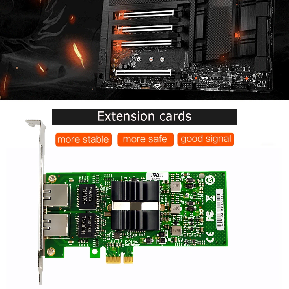 

82576-T2 PCI-E 1X Gigabit Ethernet Network 1000MbpsAdapter X1 к X16 RJ45 Dual Port Riser PCI Express 2,0 настольный компьютер