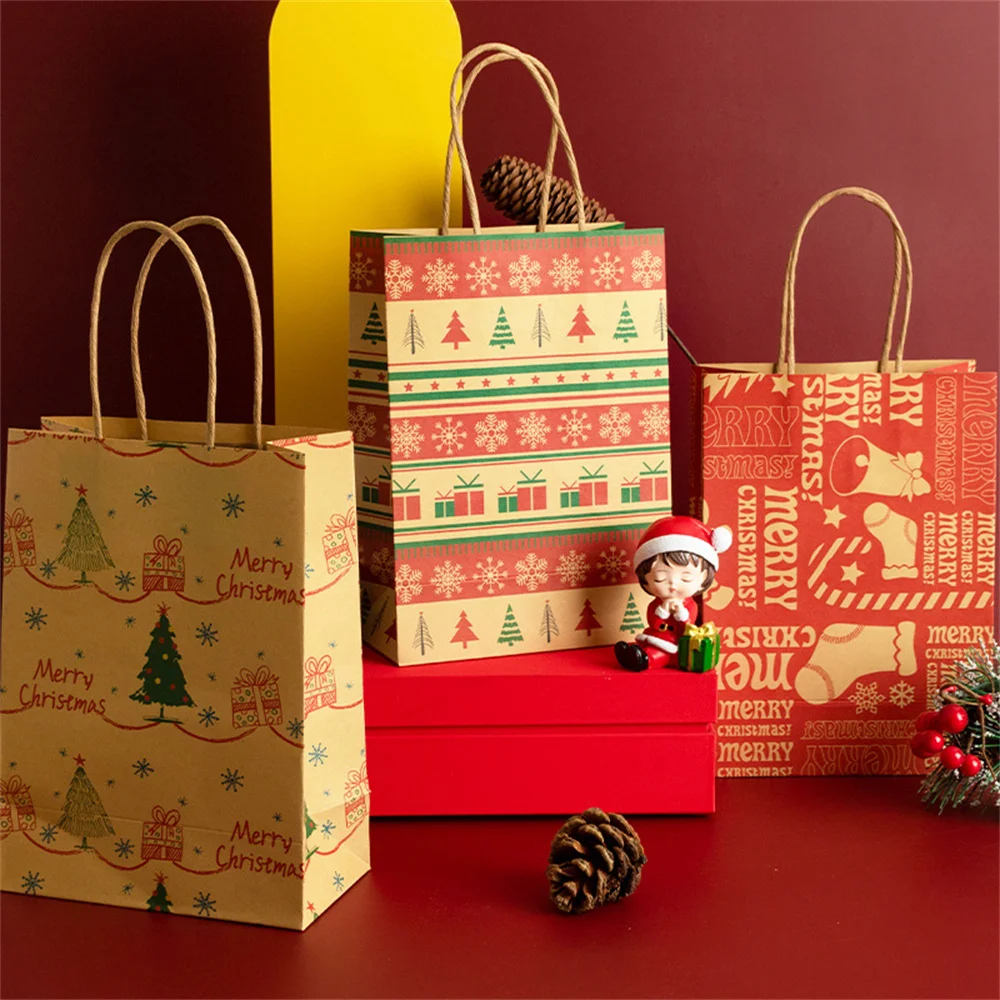 

Christmas Gift Paper Bags Christmas Eve Handbags Candy Present Packaging Kraft Paper Bags Xmas Decoration Holiday Party Favors