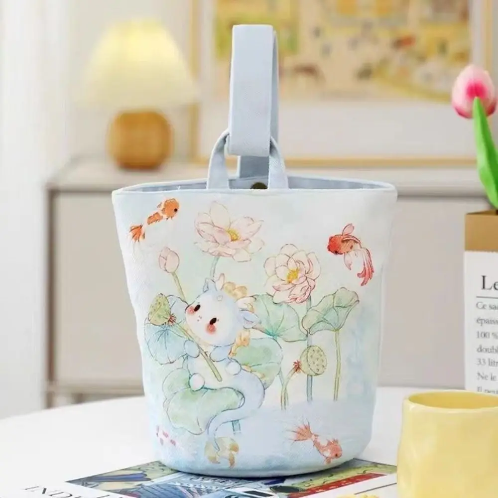 Холщовая Сумка-мешок Fish Dragon Сумочка на плечо с принтом кота и цветов сумка для