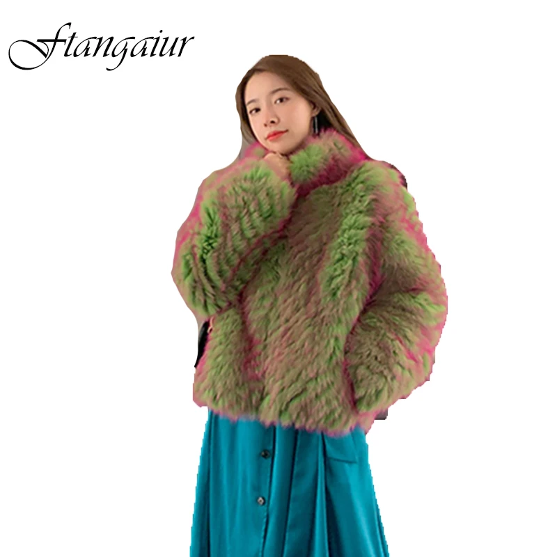 

Ftangaiur New Winter Import Fox Coat Women Italian original process Weave Loose Fox Coats Short Natural Real Fox Fur Coats