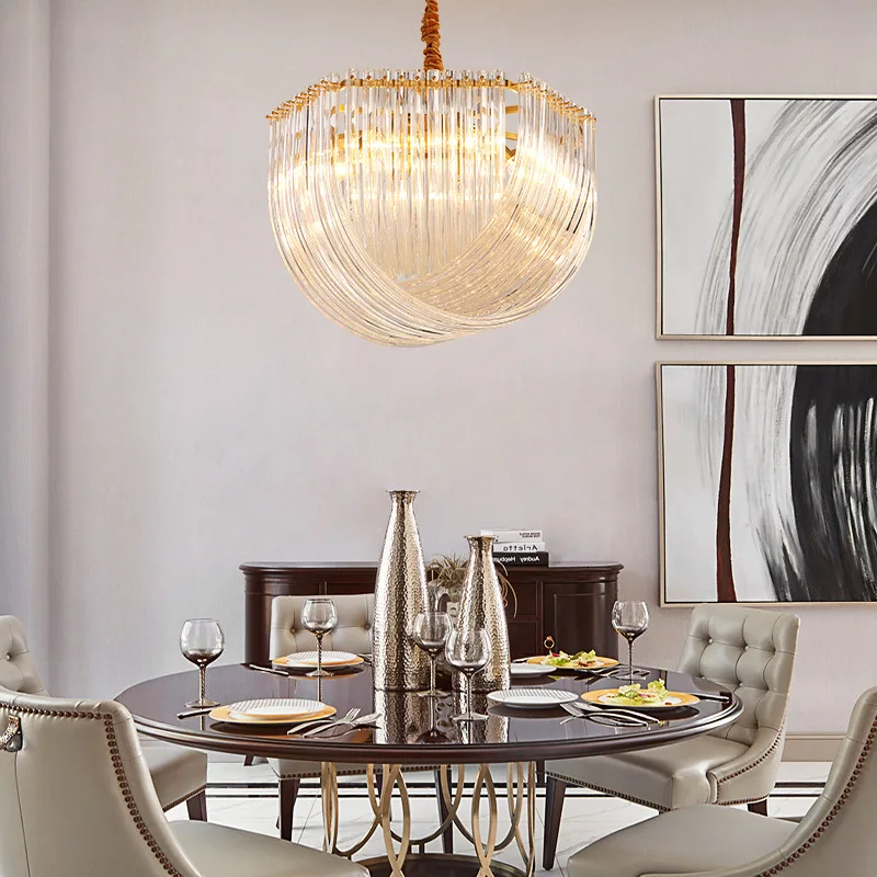 

Dimmable LED Modern Suspension Light Luxury Chandelier Lustre Height Adjustable Hanging Lamp Home Decor Appliance Living Room