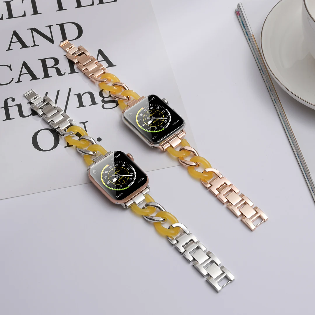 Металлический ремешок из смолы для Apple Watch Series 10 9 8 7 46 мм 41 45 40 44 42 Ремешок-цепочка