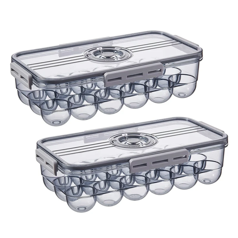 

2Pcs Egg Holder Egg Storage Bin Stackable PET Plastic Egg Containers Clear Egg Tray Storage Box With Recordable Time
