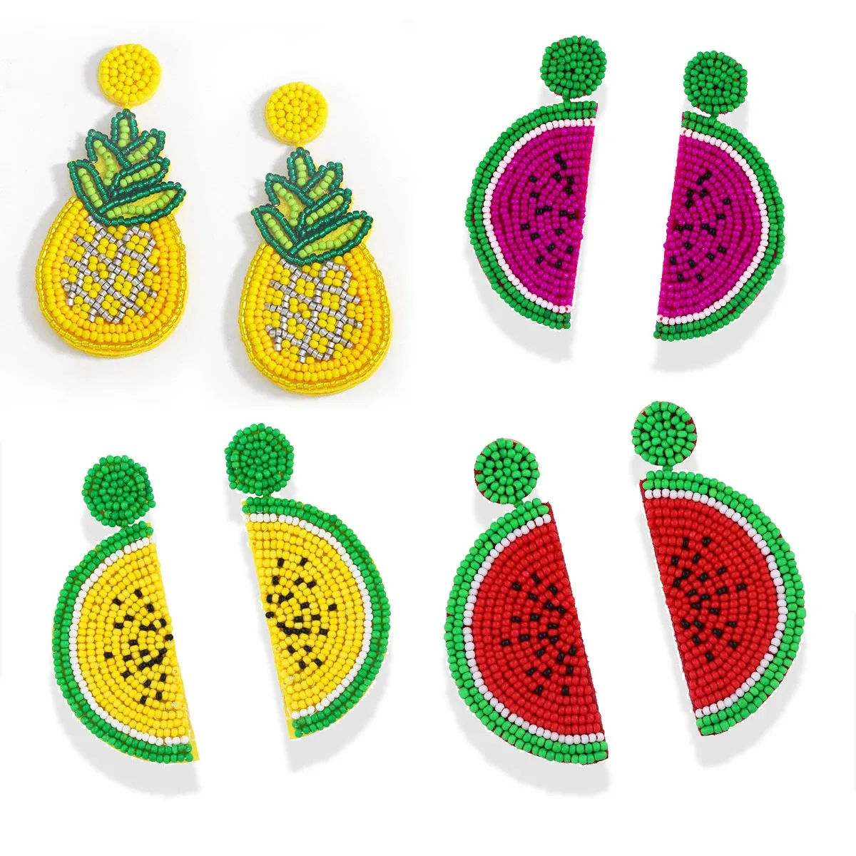 

Boho Handmade Beaded Fruit Statement Earrings Women Pineapple Watermelon Beads Drop Earrings Girls Party Jewelry Wholesale Gift