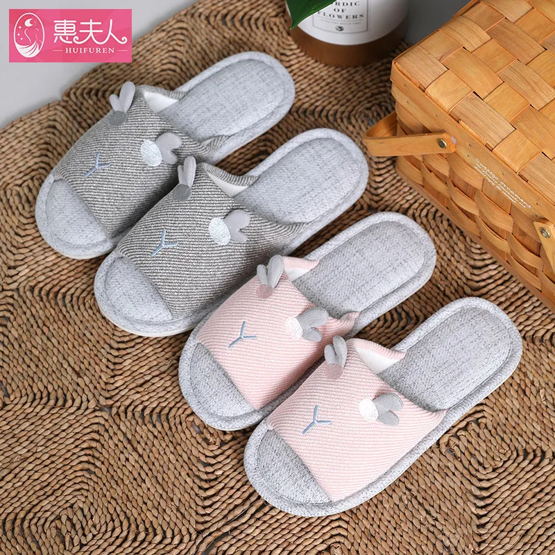 2023 Women Cotton Blend Slippers Indoor Home Cute Cartoon Dog Lovers Flat Shoes Soft Breathable Female Male House Floor Slides