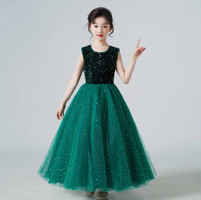 

Summer Long Dress For Girls Dress Children's Clothes Princess Tutu Sequined Mesh Dress For Performance Birthday Evening Party