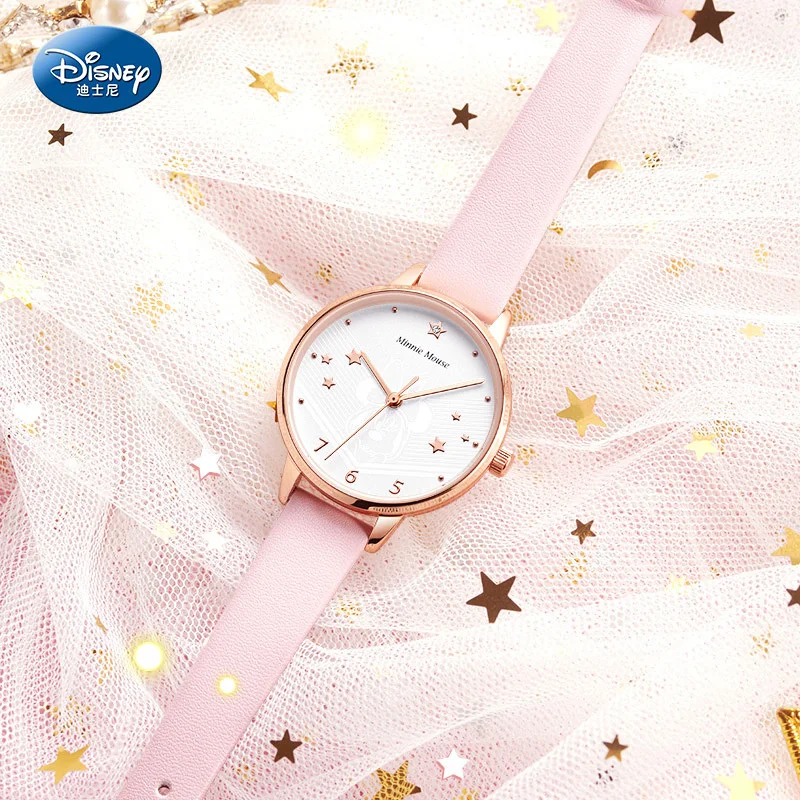 

Часы для девочек Disney, маленькие водонепроницаемые детские часы с лентой для учениц начальной школы, с мультяшным рисунком