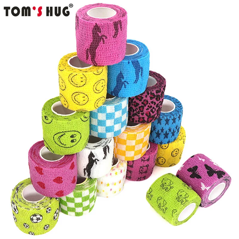 1 Pcs Printed Sports Knee Protector 4.8m Medical Therapy Elastic Bandage Colorful Self Adhesive Wrap Tape for Finger Joint Pet