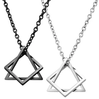 geometry interlocking square triangle male pendant necklace for men stainless steel trendy stacking streetwear necklace jewelry