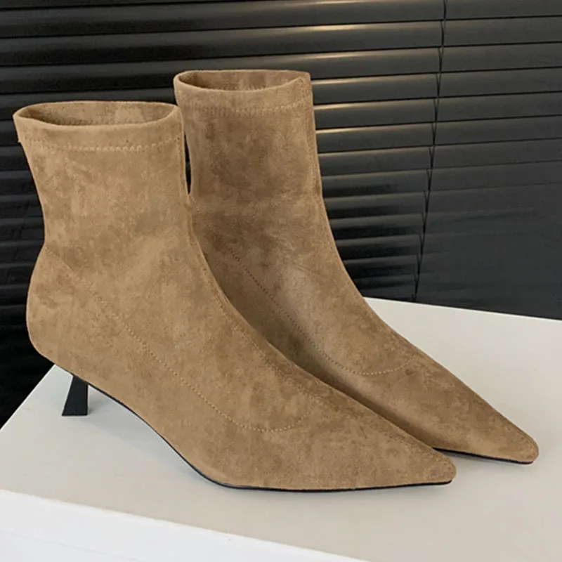 Новинка зимы 2024 женские ботильоны с острым носком модные элегантные