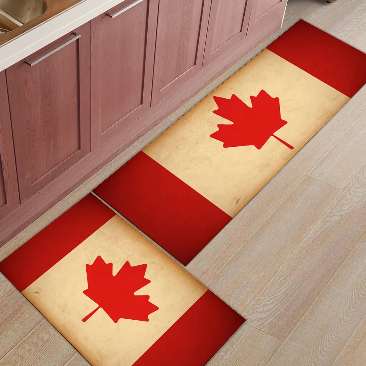 

Canadian Flag Vintage Texture Living Room Balcony Bathroom Carpet Set Doormat Bath Mat Washable 2pcs Set Doormat Carpet