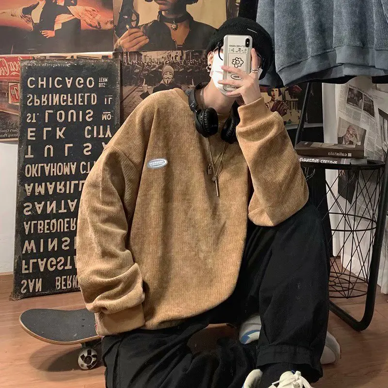 Свитшот мужской вельветовый модная универсальная Свободная Повседневная