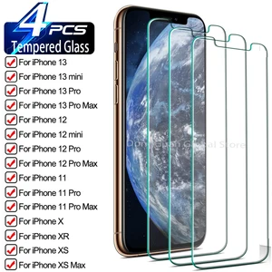4Pcs Tempered Glass For iPhone 11 12 13 Pro Max Mini Screen Protector For iPhone X XR XS Max 7 8 6 5 in Pakistan