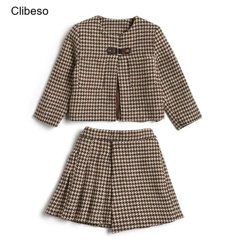 

2023 год, Комплект Винтажной юбки Clibeso для девочек, топ с принтом «Ласточка» и плиссированная юбка, детская осенне-зимняя одежда