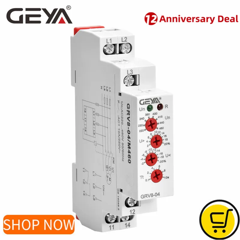 GEYA GRV8-04 relé de Control de voltaje trifásico, secuencia de fase, fallo de fase, protección de bajo voltaje 8A 10A
