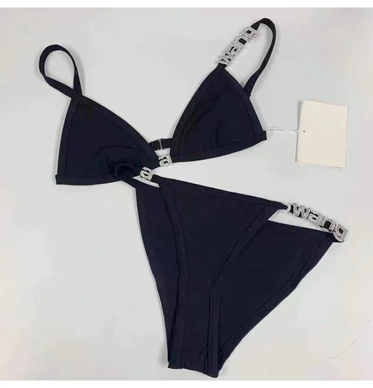 

New Spring Summer Crystal Letters Pure Cotton Underwear Bikinis Set Women Swimwears No Steel Ring Swimsuit Lingerie Panties Set