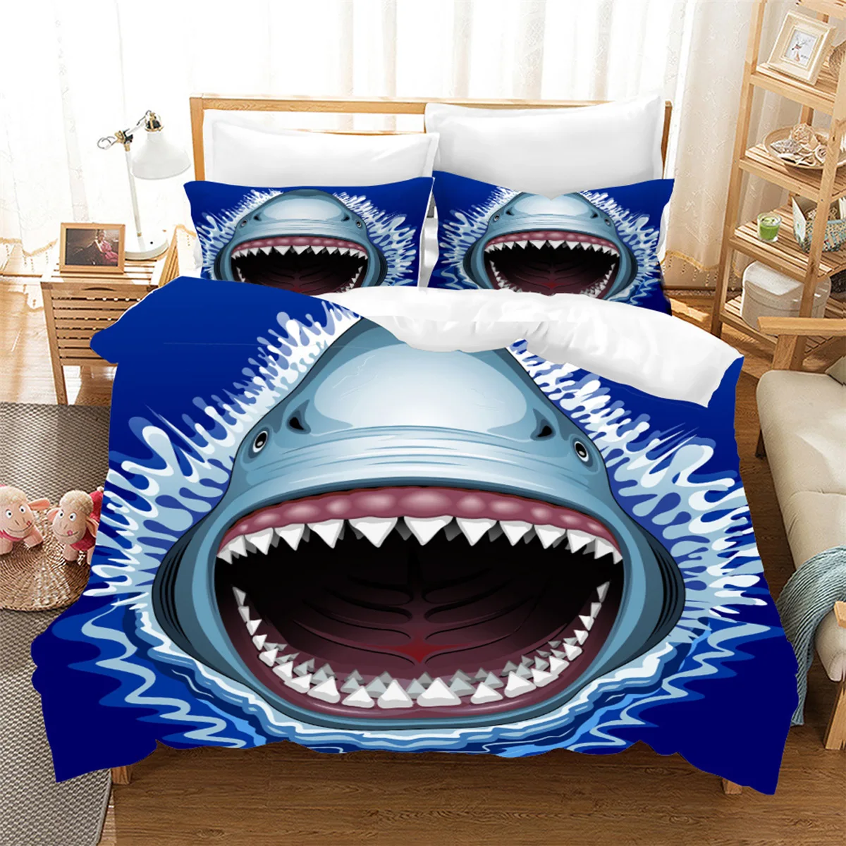 

Shark Fish Duvet Cover King/Queen Size,Hawaiian Ocean Animal Theme Bedding Set for Kids Teens Boy,Underwater Sea Comforter Cover