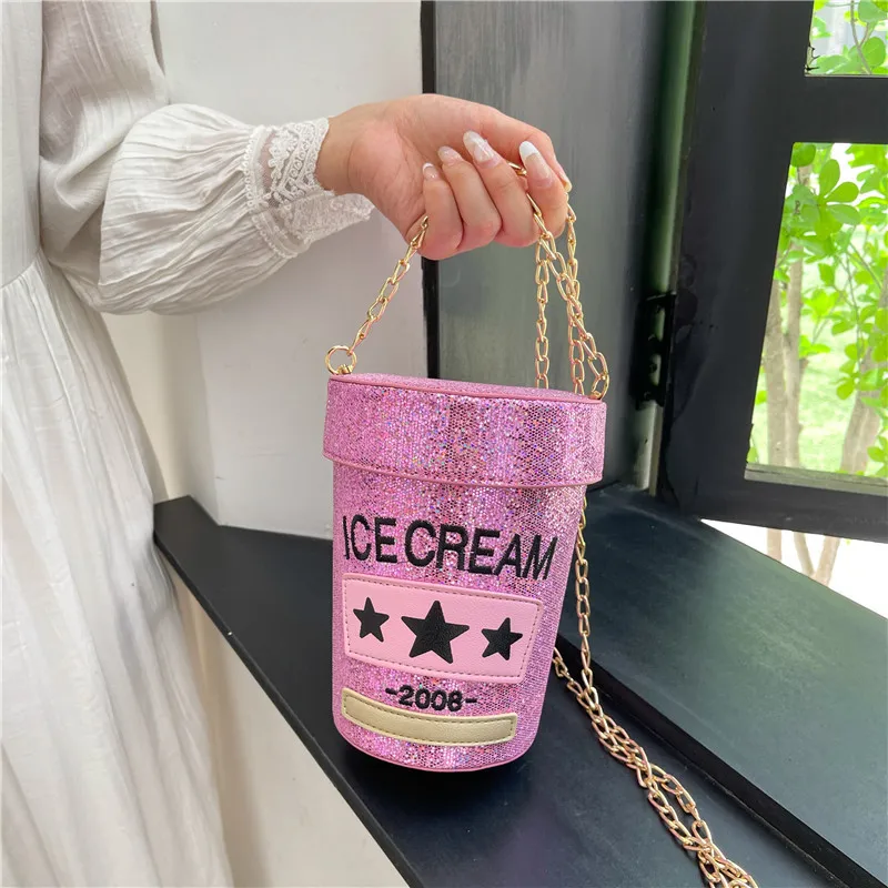 Sparkly Sequin Bucket Bags for Women 2023 New Unique Design Cute Crossbody Bag Fashion Party Hip Hop Cylinder Shoulder Bag Woman
