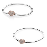 authentic 925 sterling silver moments rose heart clasp with crystal bracelet bangle fit bead charm diy fashion jewelry