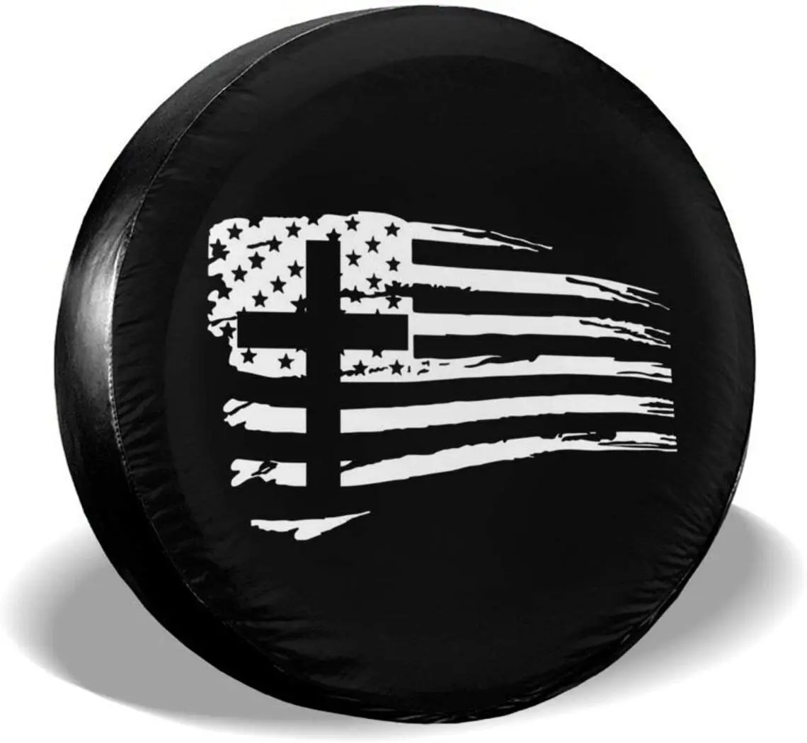 

American Flag Cross Spare Tire Cover Waterproof Dust-Proof UV Sun Wheel Tire Cover Fit Fits most vehicle tire covers