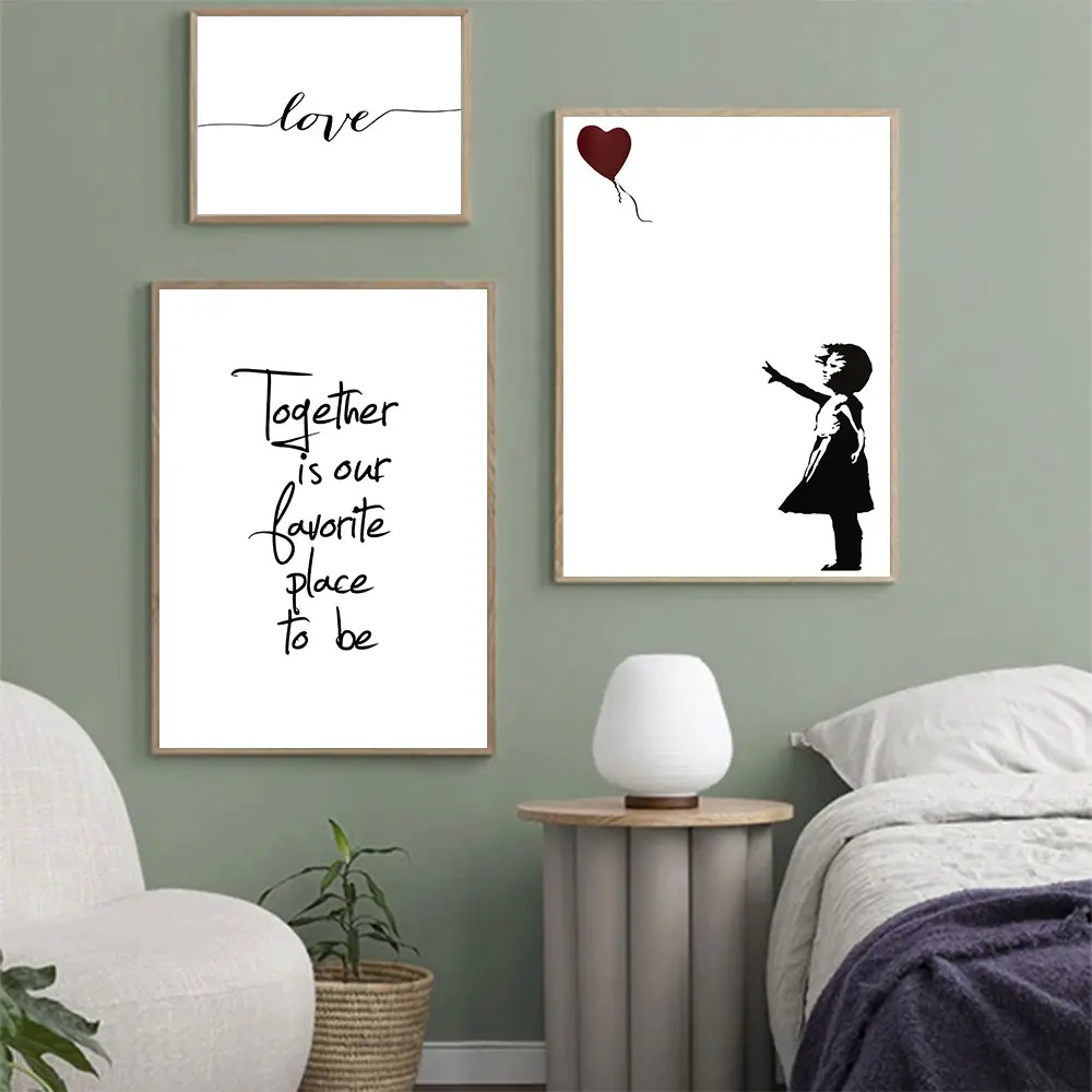 

Бэнкси девушка с воздушным шаром постер любовь холст картина Цитата Художественная печать черный белый Современная Настенная картина для ...