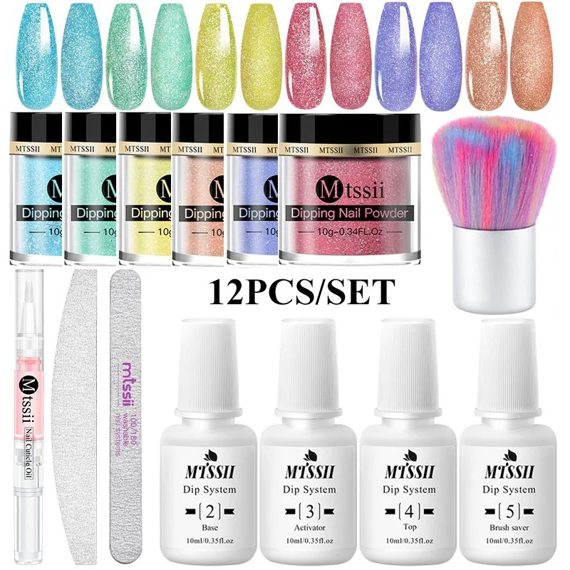 

MTSSII 10PCS 12PCS 16PCS Glitter Dip Nail Powder Shiny Nail Dipping System Set Natural Dry Dipping Nail Powder Manicure Kit