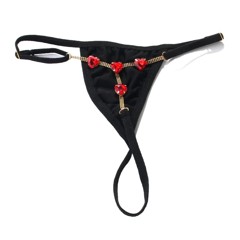 Stonefans Fashion Red Crystal Heart Thong Back Waist Jewelry for Women Sexy Black Choth Panties Body Chain Accessories