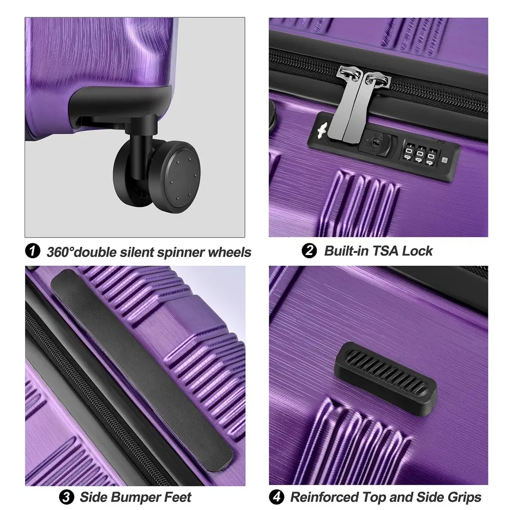 Hardside Carry On Luggage, Suitcase with Spinner Wheels TSA Lock , Travel Rolling Luggage 20 Inch - Purple