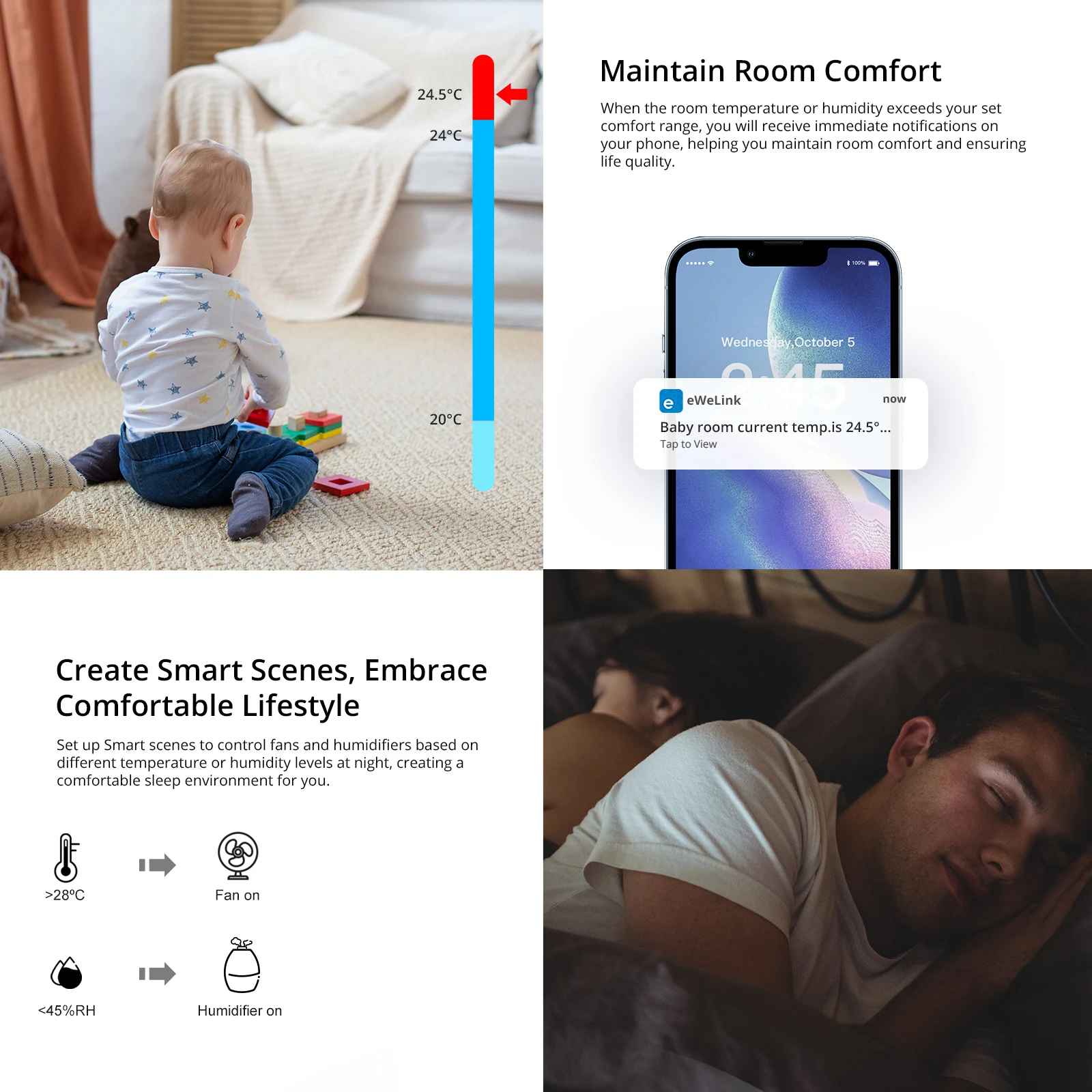 SONOFF SNZB-02P Датчик температуры и влажности Zigbee для умного дома работает с iHost NSPanel Pro