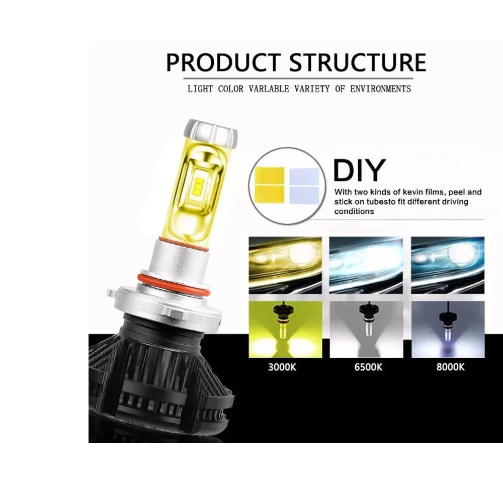 Светодиодные лампы для автомобильных фар X3 H1 H3 H4 H11 H8 H9 H7 H13 H16 9004 9005 HB3 9006 HB4 9003 9007 5202