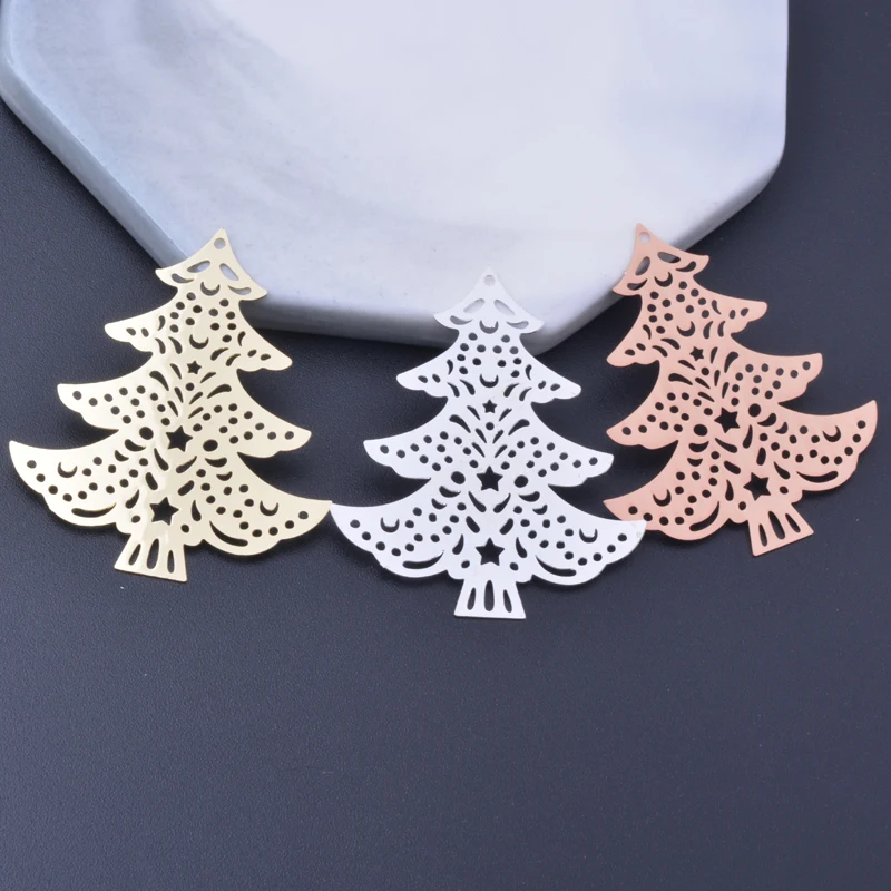 

6pcs 40*35mm Silver and Gold Color Christmas Tree Charms Brass Jewelry Accessories supplier