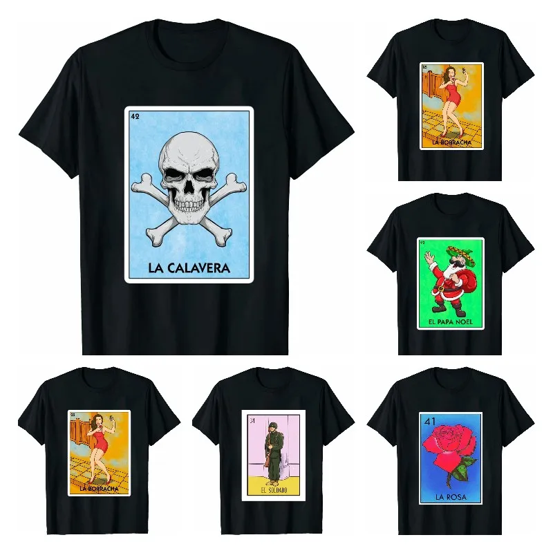 La Calavera Skull Loteria Mexican Bingo Men T-Shirt Novelty Funny Family Tee Black Short Sleeve
