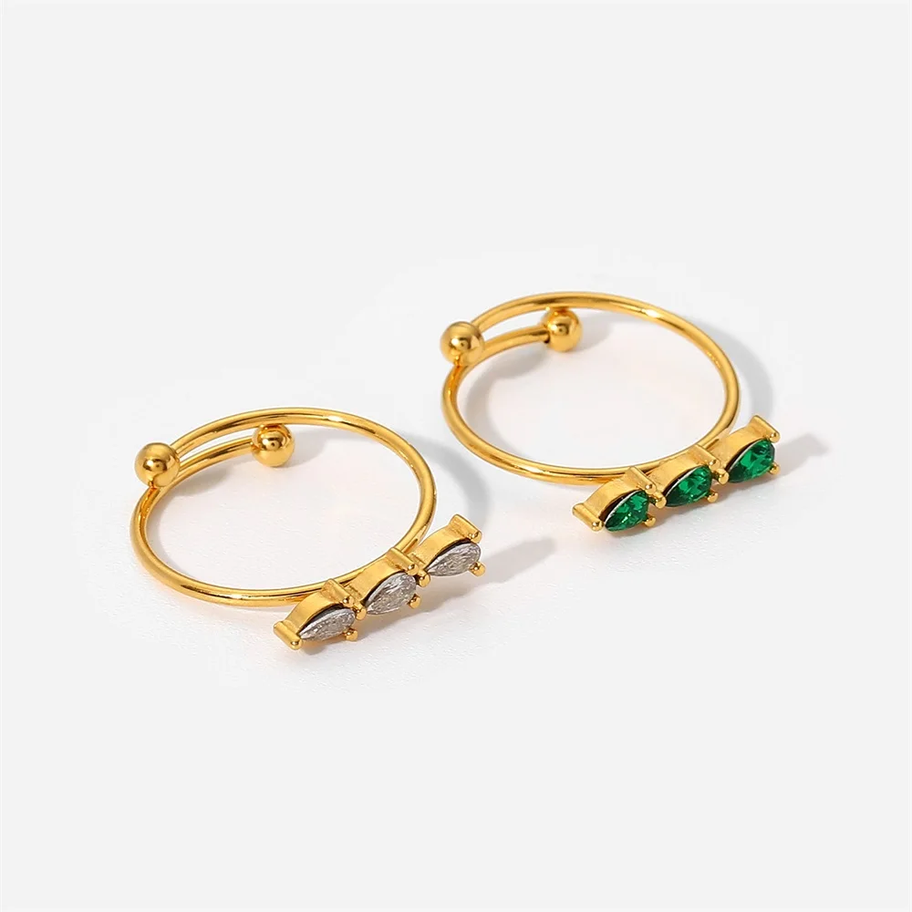 

Tarnish Free Chic White Green Cubic Zirconia Adjustable Stainless Steel Ring for Women Fashion Waterproof Jewelry Gift