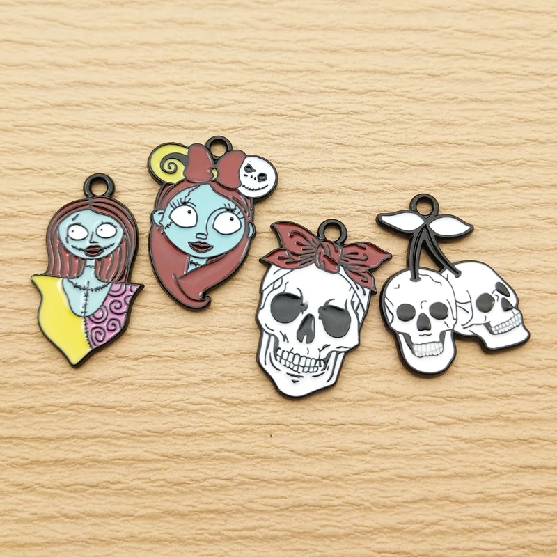 

10pcs Halloween Skull Charm for Jewelry Making Enamel Necklace Earring Pendant Diy Supplies Craft Accessories Black Plated