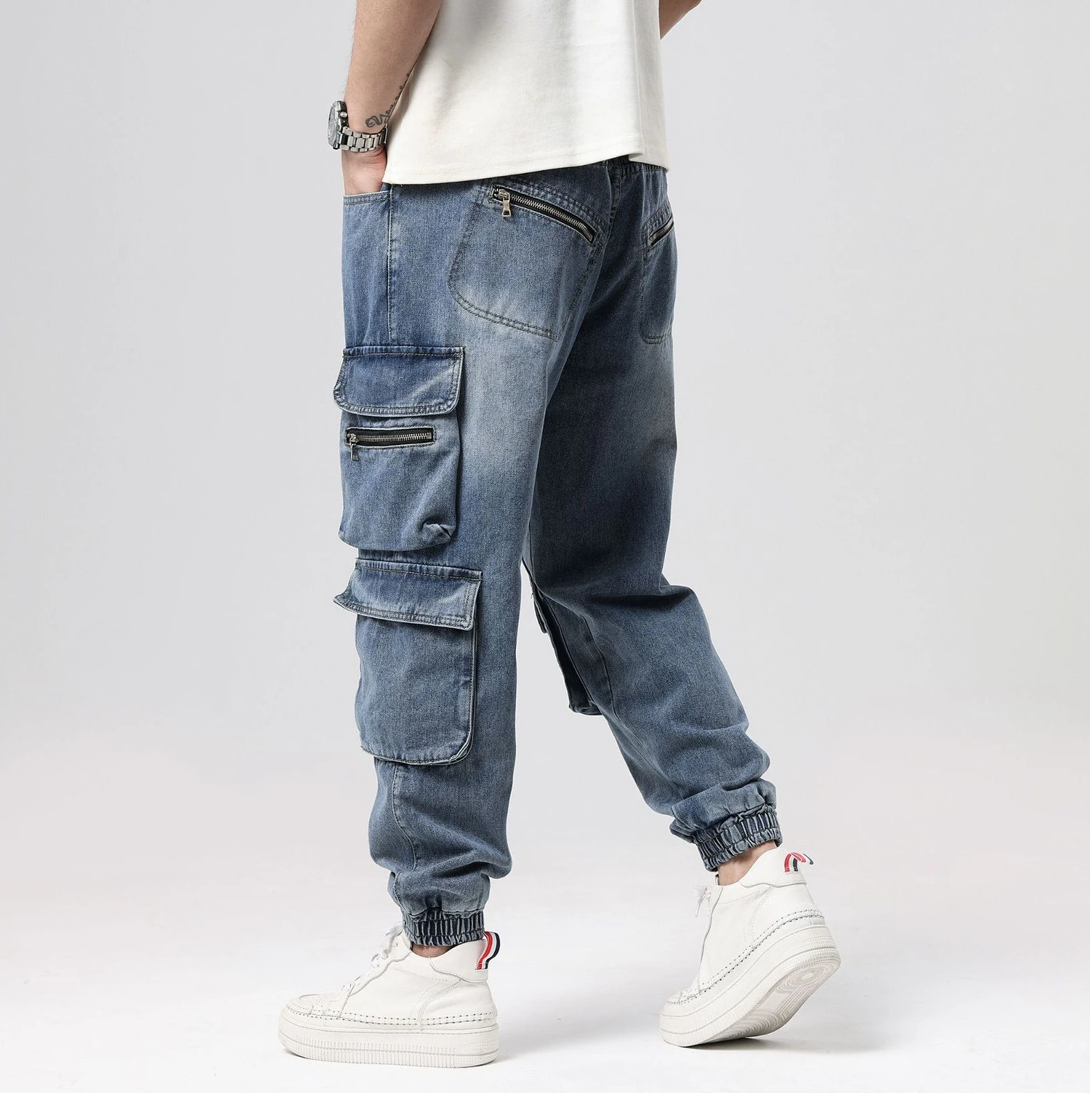 2023 Loose Jeans Men Denim Pants Baggy Straight Hip Hop Skateboard Cargo Jeans Oversized Blue Wide Leg Trousers Large Size 44 46