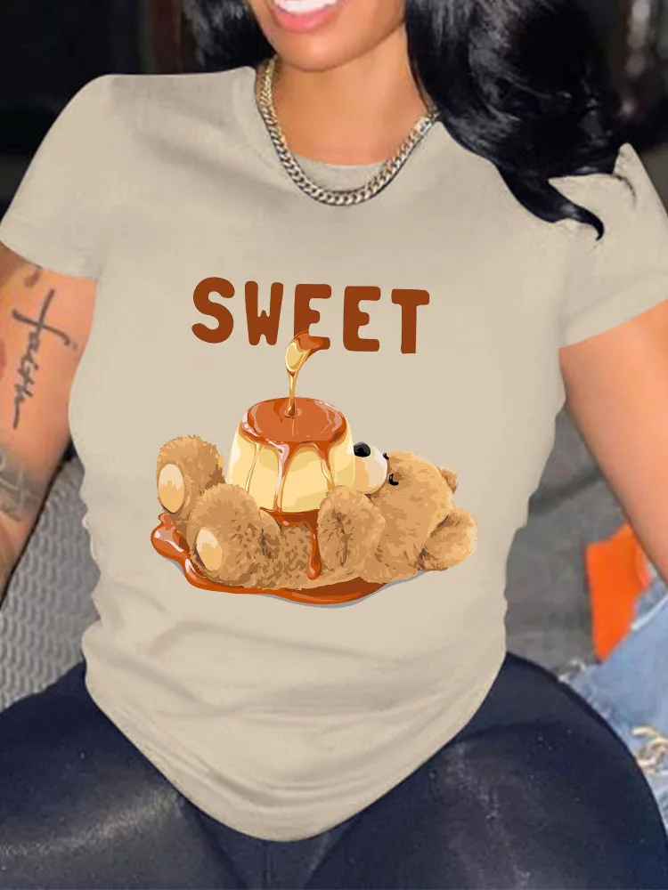 

Забавная мультяшная рубашка, летняя футболка с принтом для женщин, хлопковая Футболка с милым медведем, трендовые Графические футболки, женская уличная одежда с коротким рукавом