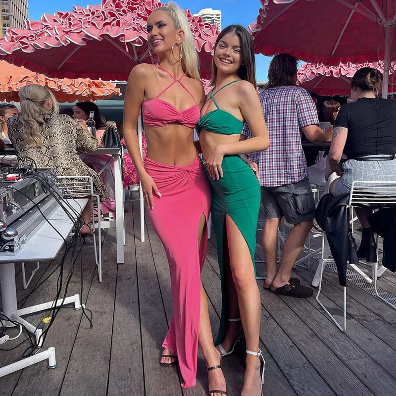 

Женский комплект из двух предметов с запахом на груди и юбкой Y2K, модная футболка с длинным рукавом, 2022, летняя Классическая сексуальная одеж...