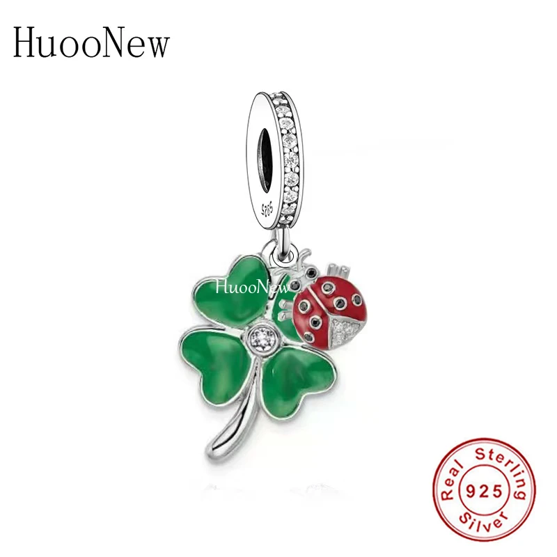 

Fit Original Pan Charms Bracelet 925 Sterling Silver Good Luck Ladybug and Four Leaf Clover Bead For Making Women Berloque DIY