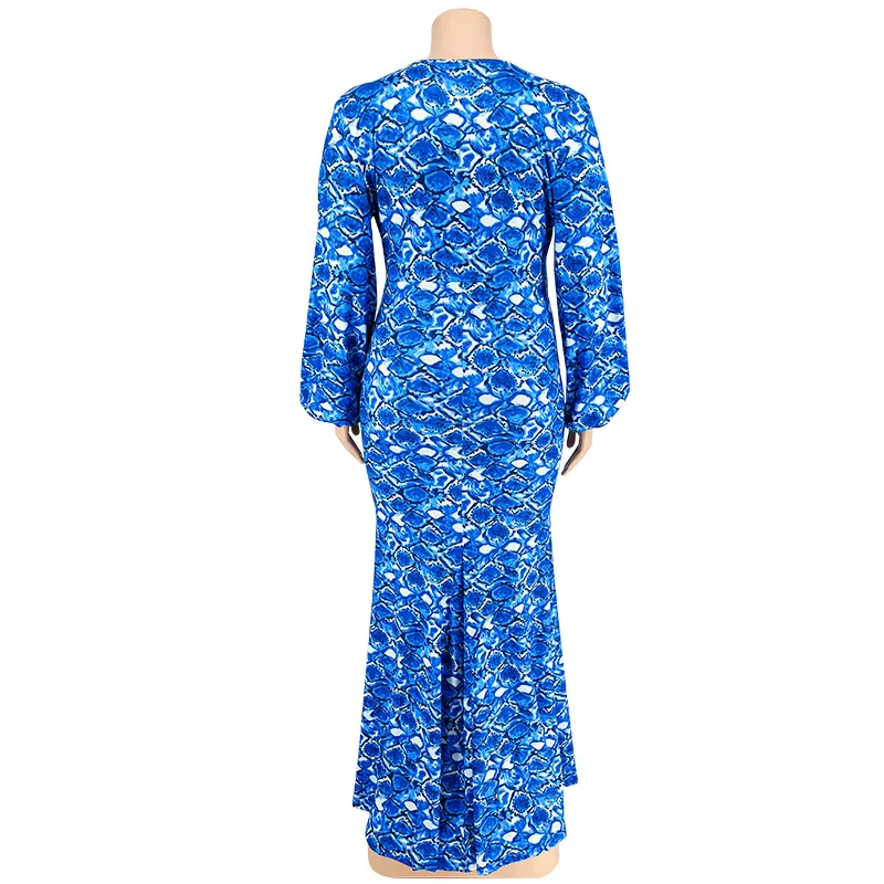 Plus Size Women's Fishtail Dresses New Long Sleeve Hip Printed Fashion Party Dresses Large Size Female Casual Elegant Dresses
