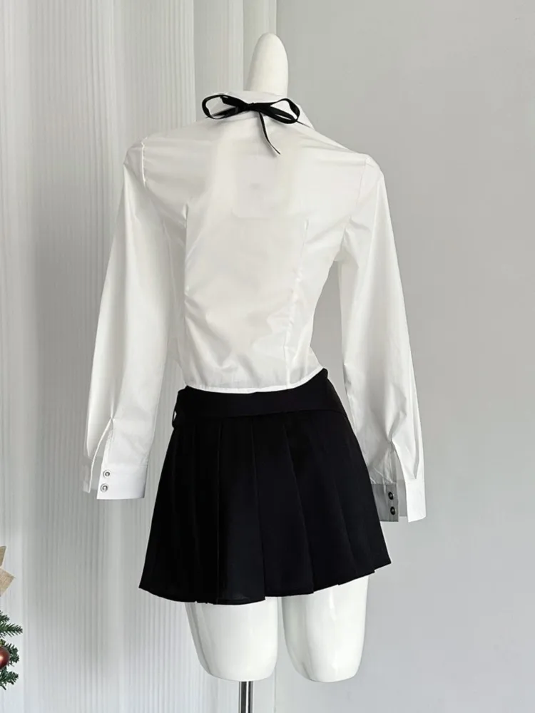 Осенний комплект из двух предметов Y2K короткий топ с длинным рукавом и отложным