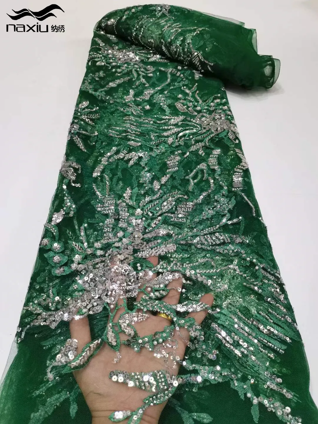 

Madison African Lace Fabric Green 5 Yards Sequins 2023 High Quality Nigerian Beaded Mesh Lace Material for Party Wedding Sewing