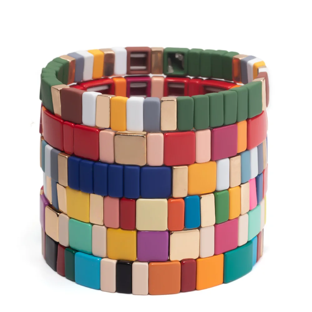 

KKBEAD Multi Stack 2022 Women's Bangle Colorblock Stretchy Bracelets Enamel Tile Bracelet Pulseras Femme Fashion Jewelry
