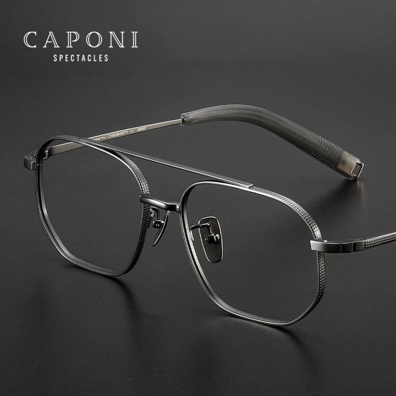CAPONI Men's Eyeglasses Frames Pure Titanium Blue Light Blocking Men Spectacles Computer Optical Clear Glasses Frame JF7518