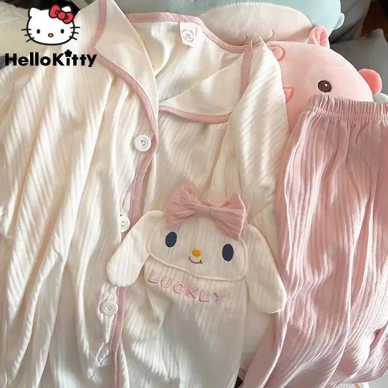 Sanrio Cinnamoroll Women's Pajamas Cartoon Cute 2023 new Ins Spring Long-sleeved Students Adult Cardigan Sleepwear  Pajamas Set